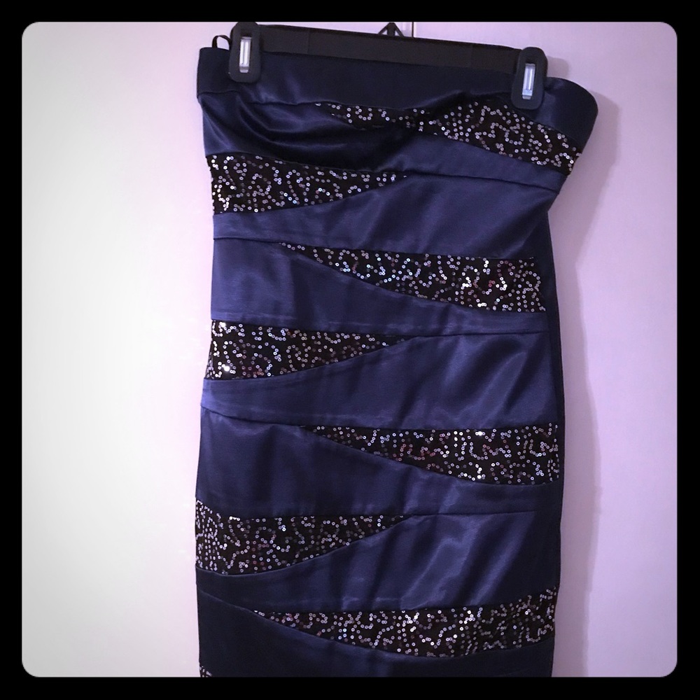 Blue mini dress with silver sparkle